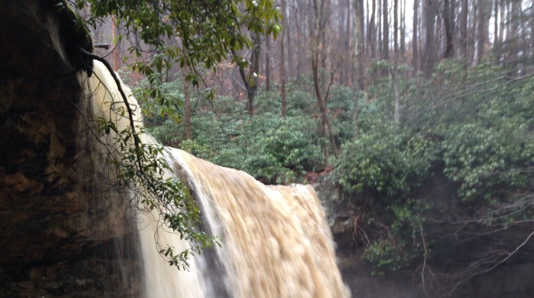 My fiancé at cucumber falls after a nice rain storm
