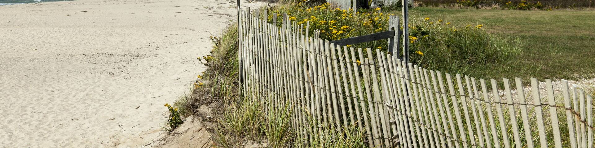 Weathered Houses and Drift Fence, Madaket Beach, Nantucket Island; Shutterstock ID 695324335; Purchase Order: -