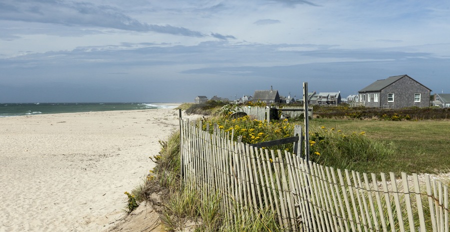 Weathered Houses and Drift Fence, Madaket Beach, Nantucket Island; Shutterstock ID 695324335; Purchase Order: -