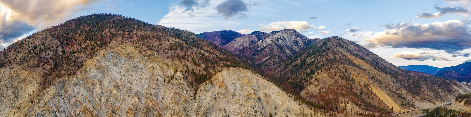 Unique, elevated perspective view of the panorama of Thompson river between Lytton and Spences Bridge