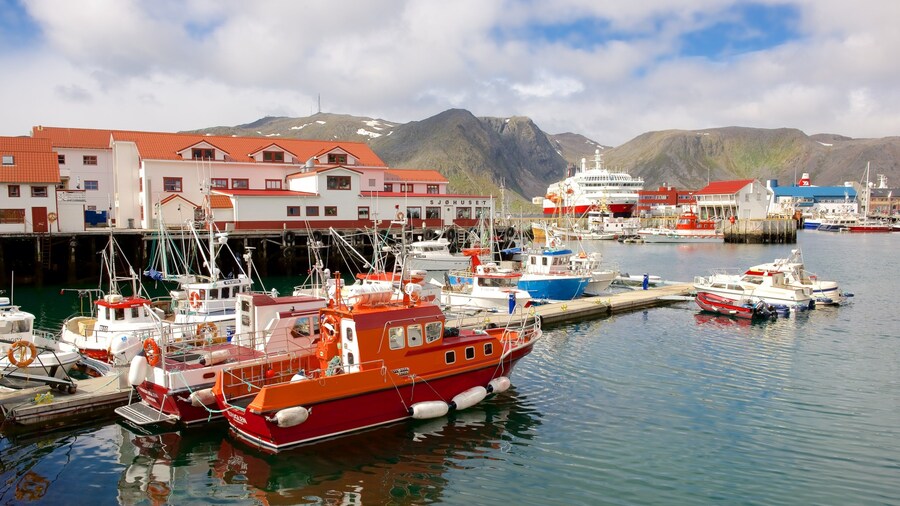 Honningsvag Port which includes a marina, a small town or village and boating