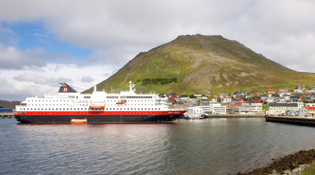 Honningsvag Port which includes mountains, a small town or village and cruising