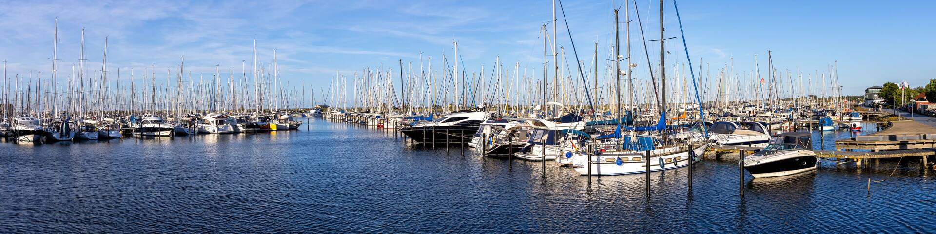 Marina with sailing boats yachts panorama at the Baltic Sea in Heiligenhafen, Germany