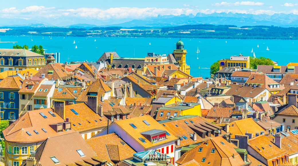 Aerial view of Neuchatel town and Neuchatel lake, Switzerland, Shutterstock ID 1241950837, Purchase Order: -