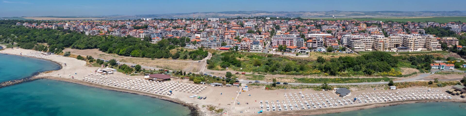 Aerial view to beach of Sarafovo neighborhood of Burgas, Bulgaria