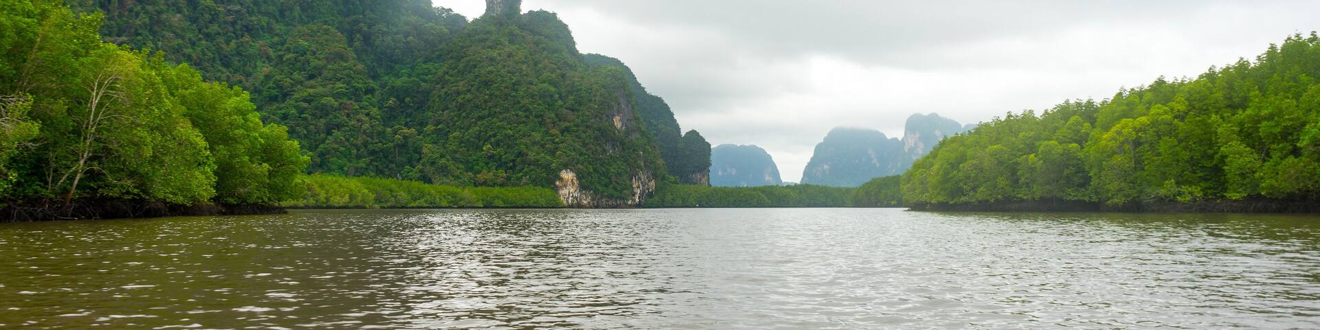 Mountain and forest view with overcast sky in Thalane bay in Krabi, Thailand.; Shutterstock ID 485301247