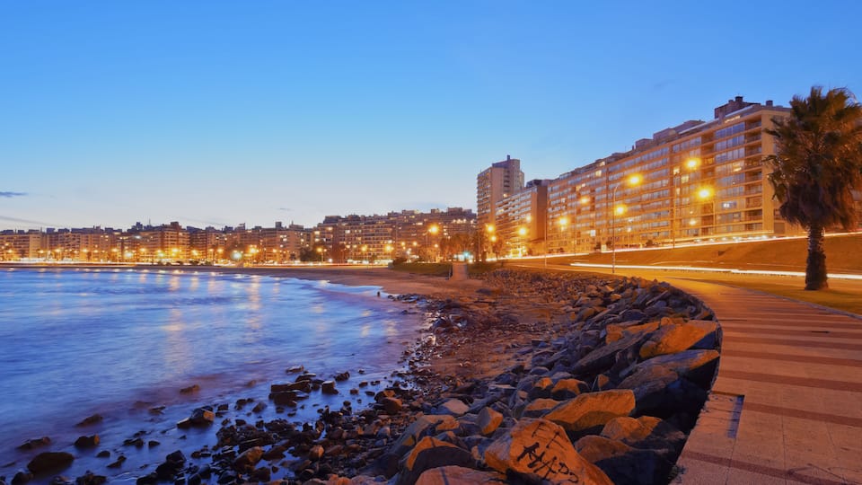 Uruguay, Montevideo, Twilight view of the Pocitos Coast on the River Plate.; Shutterstock ID 522089920