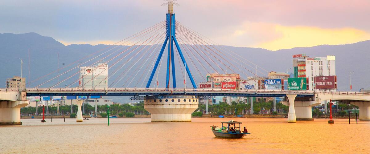 Han River Bridge which includes a sunset, boating and a river or creek