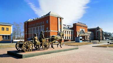 Monument to the first settlers at the Railway station of Birobidzhan, Jewish Autonomous Region, Russia