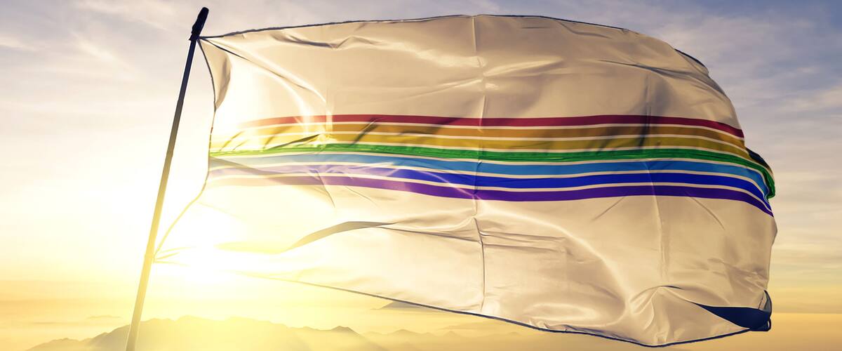 Jewish Autonomous oblast of Russia flag waving on the top sunrise mist fog