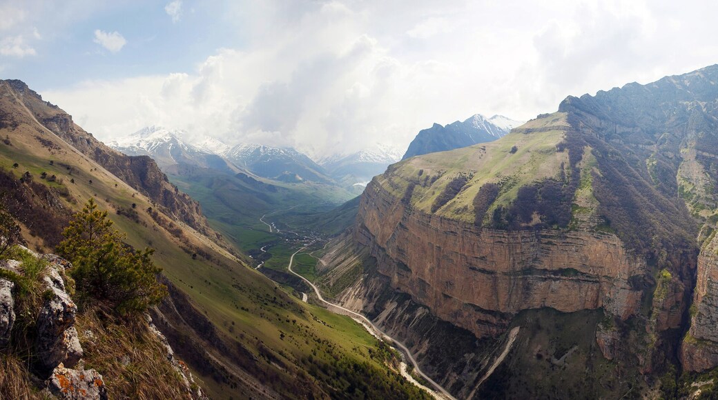 Chegem, Paragram, Kabardino-Balkar Republic. Chegem gorge. Panorama of mountains and gorges on a clear Sunny day.