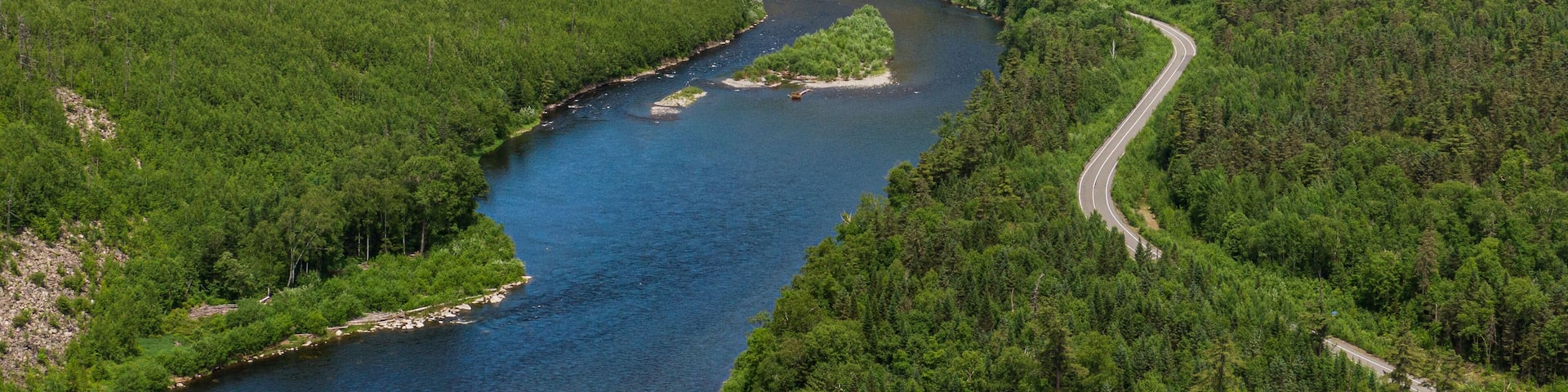 Valley Of The Mountain River Anyuy. Khabarovsk territory in the far East of Russia. The view of Anyui river is beautiful. Anyu national Park. Landscape mountain river in the Russian taiga.