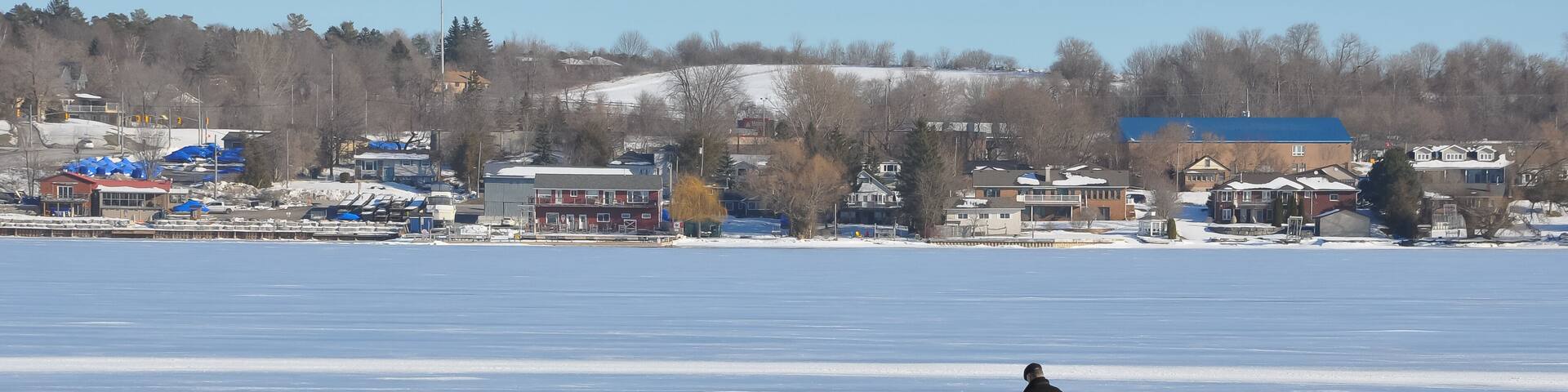 Back view of a person standing alone in a frozen lake