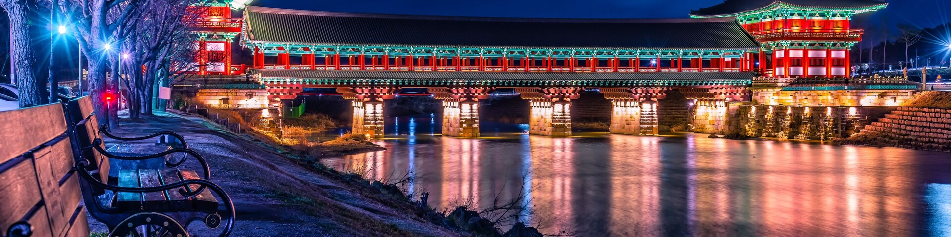 Woljeonggyo Bridge at dusk in the city of Gyeongju, South Korea.