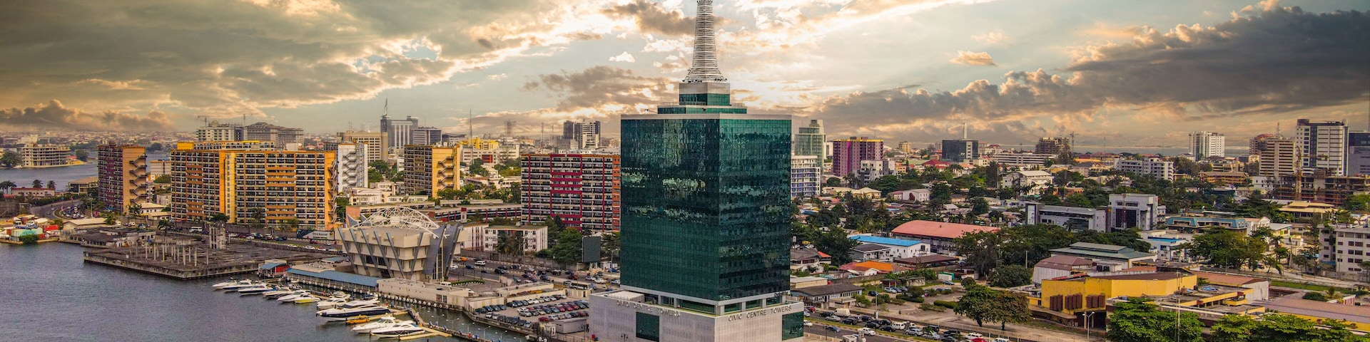 An aerial view of the Lagos Lagoon from the Falomo bridge