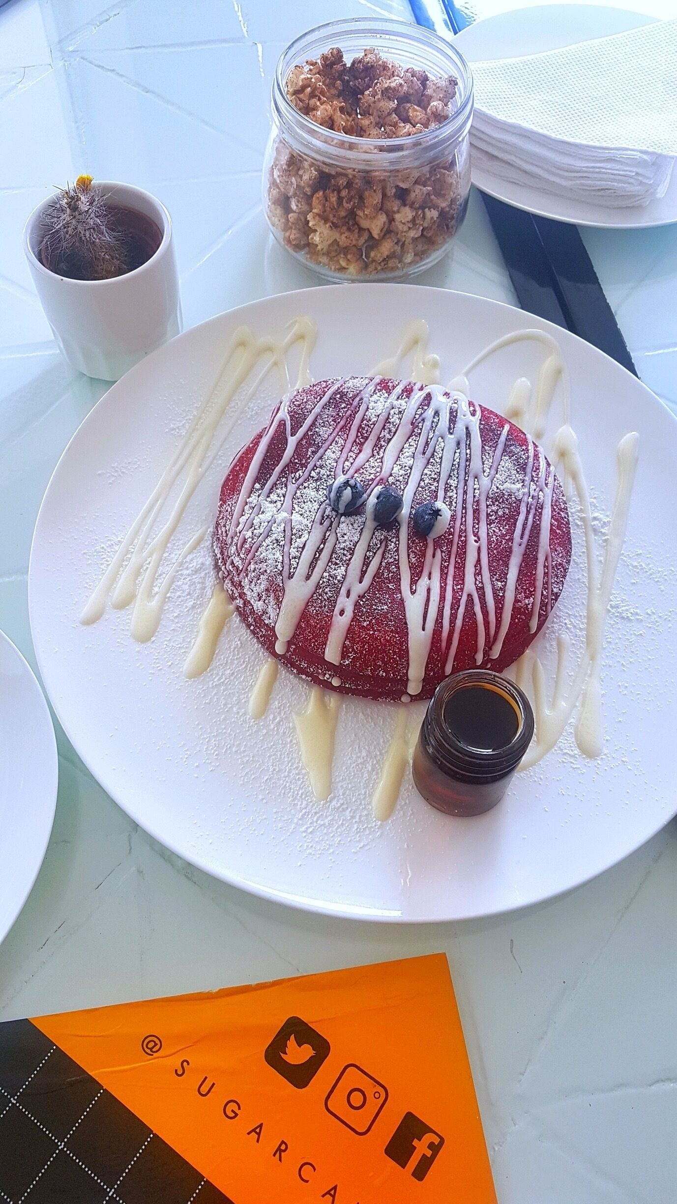 My first red velvet pancakes with cream cheese topping and I love it. #goodeats #pancakes