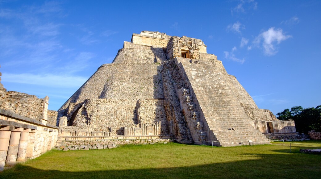 Scenic view of prehistoric Mayan pyramid in Uxmal