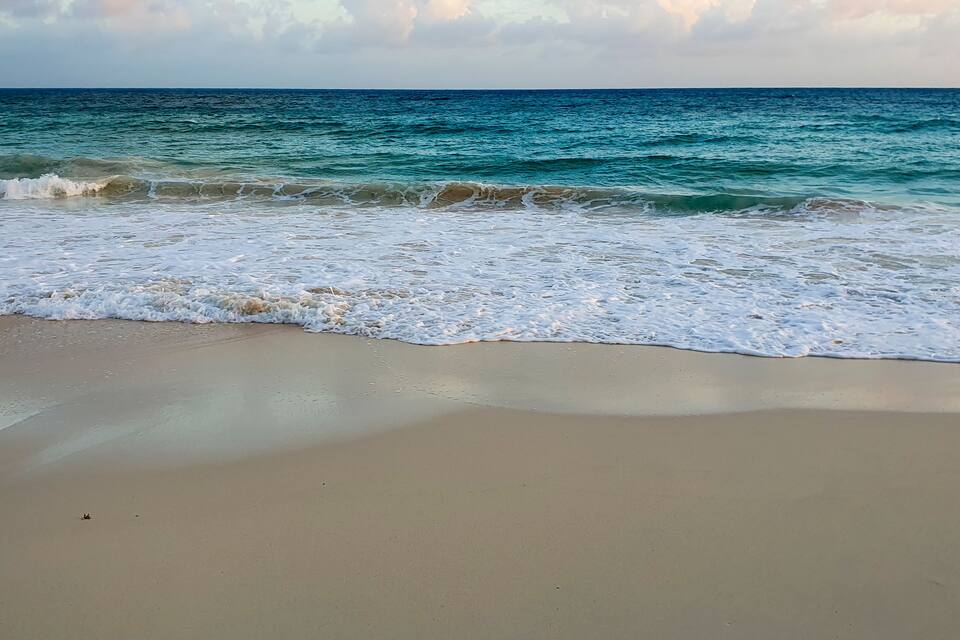 Maxwell beach Barbados, turquoise sea, white sand and palm trees