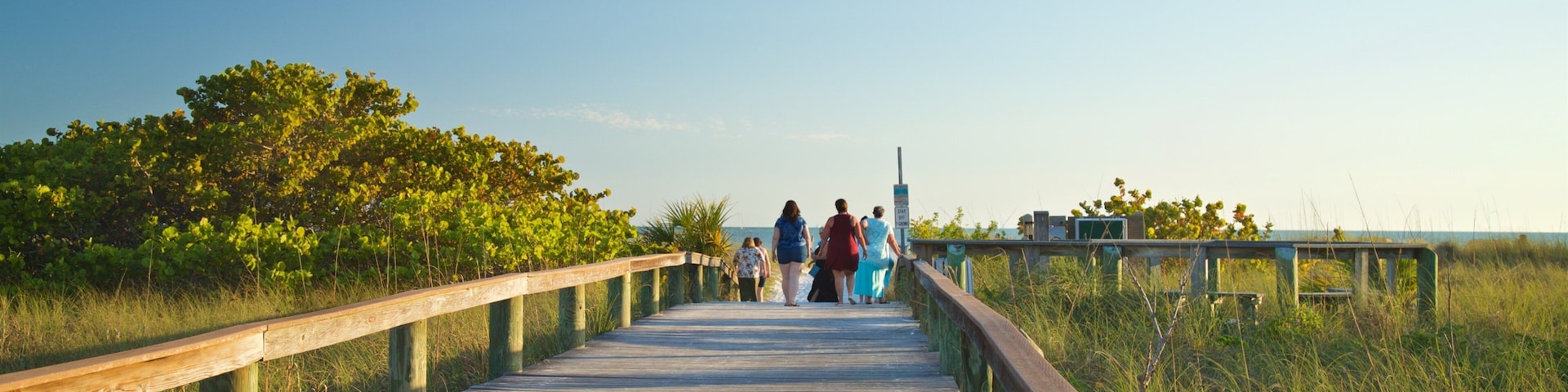 Upham Beach showing a park and a sunset as well as a small group of people