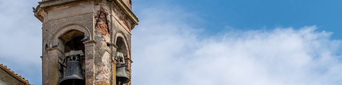 The bell tower of the ancient church adjacent to Villa Gotti Porcinari, Valtriano di Fauglia, Italy