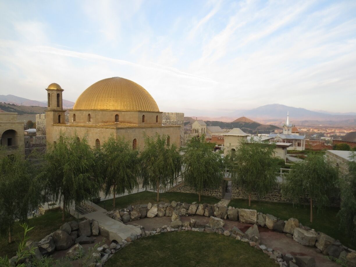 Dome of a refurbished mosque.  View from the Rabati Fortress in Akhaltsikhe, Georgia.

The Rabati Fortress is apparently very, very old.

This was the location of a battle between the Ottoman empire and the Russian empire in 1828 - farmers continue digging cannonballs fired off during the battle out of the local hills.  
