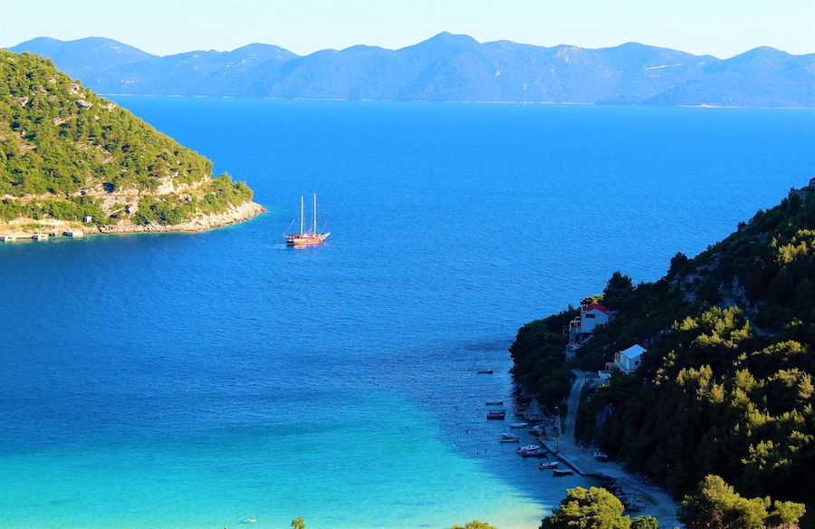 Very beautiful views of Mljet Island, Croatia! I took this photo from a restaurant balcony in Prapratno village. It shows the beautiful Prapratno Bay, as well. Located on Peljesac peninsula it's just 3 KM from the historic town of Ston. This whole area is a spectacular place to visit, with great sea, mountains and old architecture.