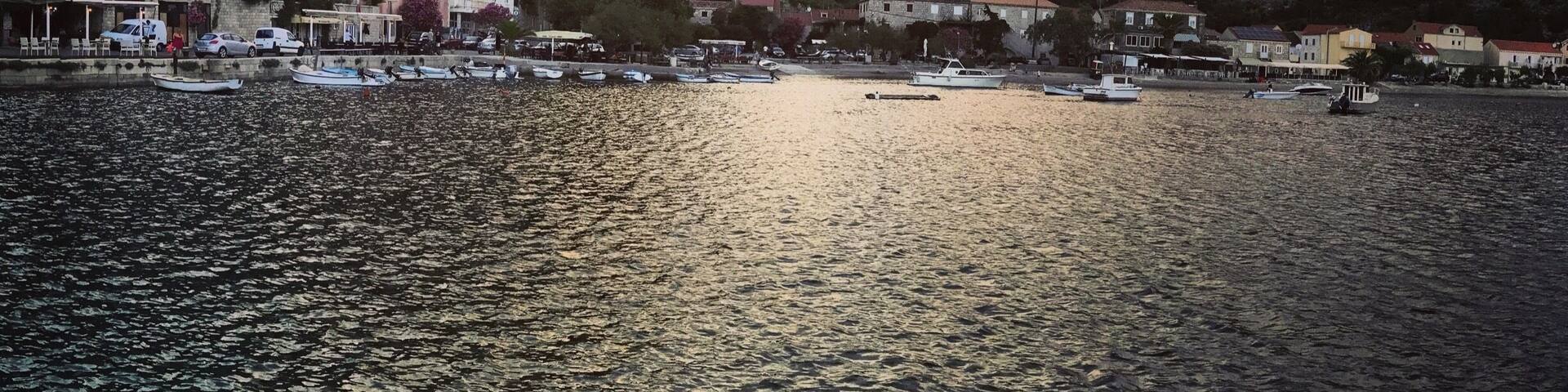Really nice view of sunset in small town on Croatian sailing trip.