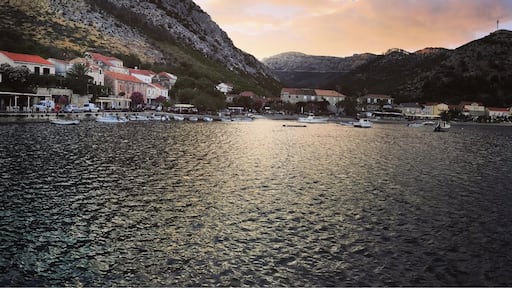 Really nice view of sunset in small town on Croatian sailing trip.