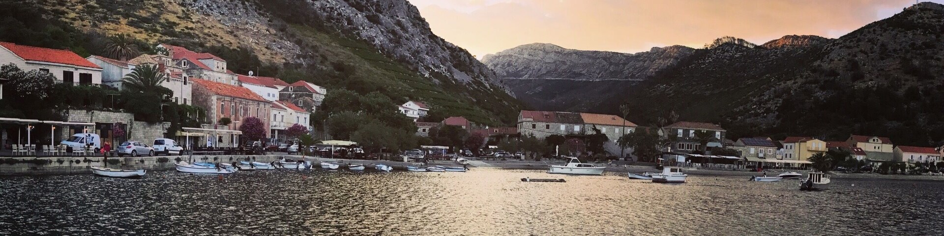 Really nice view of sunset in small town on Croatian sailing trip.