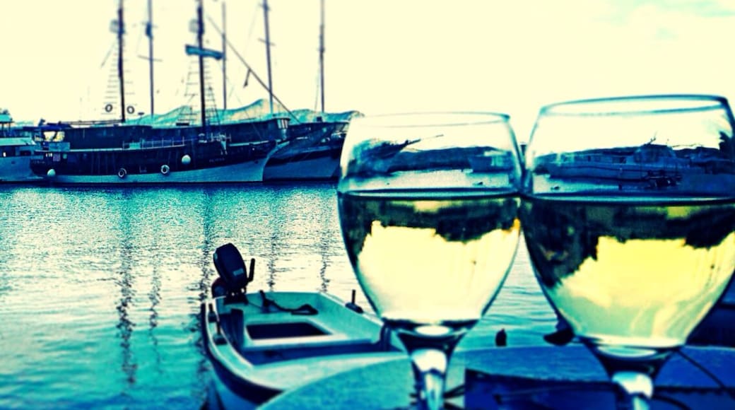 Sipping wine port side in Trstenik, Croatia with our sail boats in the background. Probably the best wine of my life in this small little town! #croatia