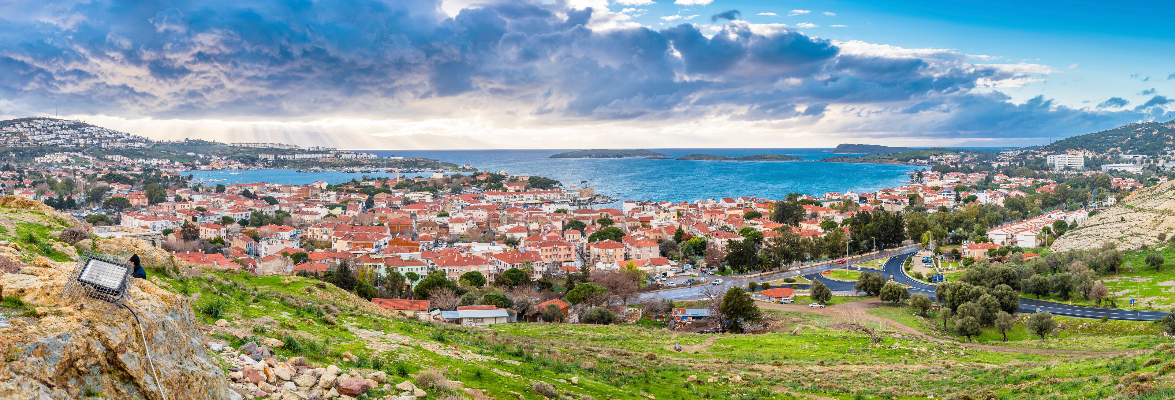Foca Town view from hill in Turkey