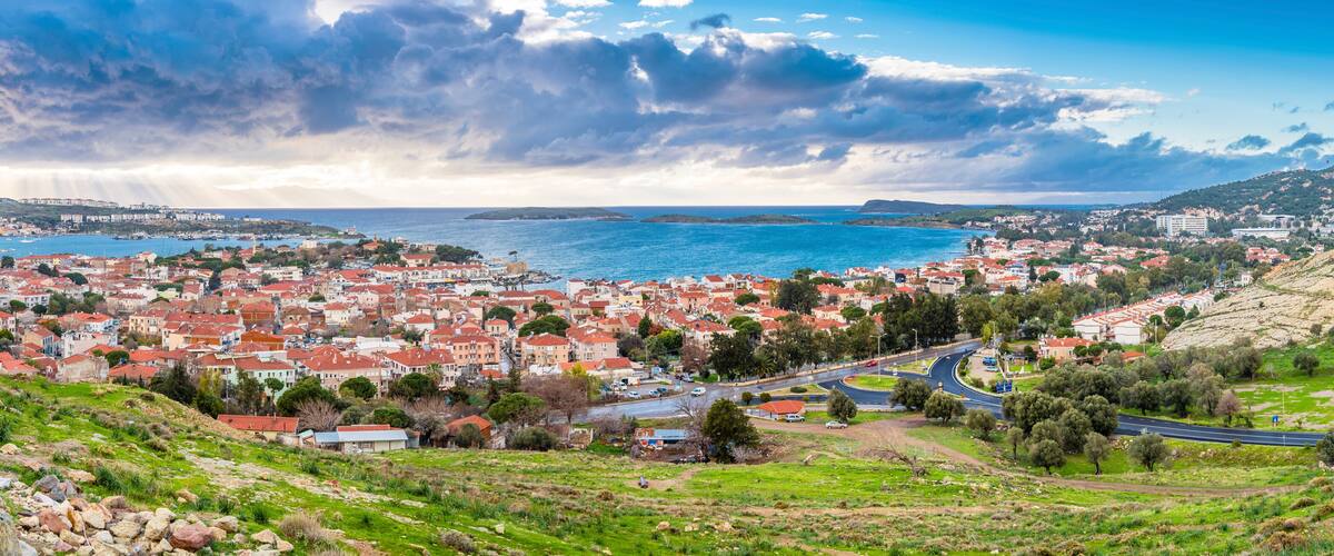 Foca Town view from hill in Turkey