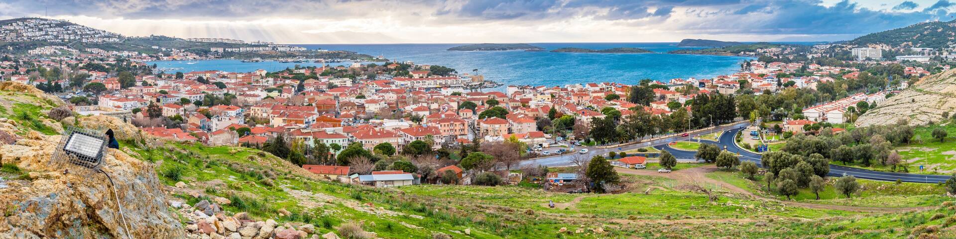 Foca Town view from hill in Turkey