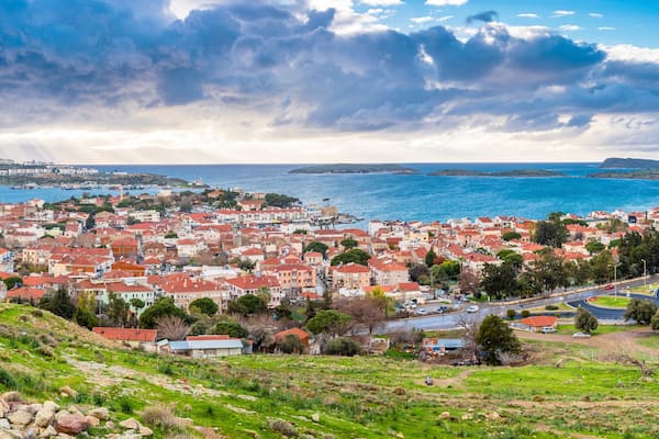 Foca Town view from hill in Turkey
