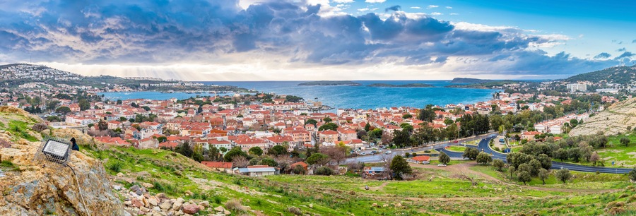 Foca Town view from hill in Turkey