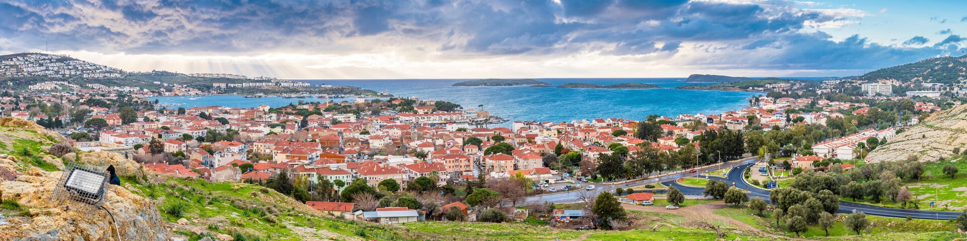 Foca Town view from hill in Turkey