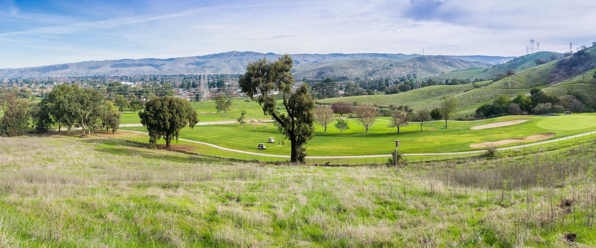 Panoramic view towards Santa Teresa Golf Course from the trails of Santa Teresa County Park, San Jose, south San Francisco bay