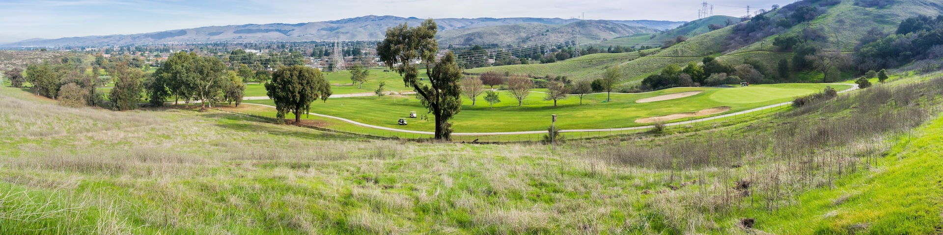 Panoramic view towards Santa Teresa Golf Course from the trails of Santa Teresa County Park, San Jose, south San Francisco bay