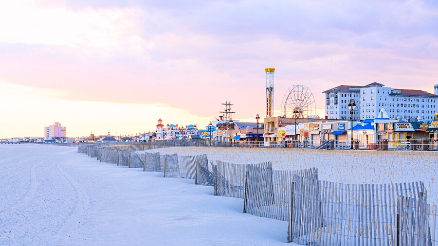 Evening on the beach and boardwalk of Ocean City, New Jersey.