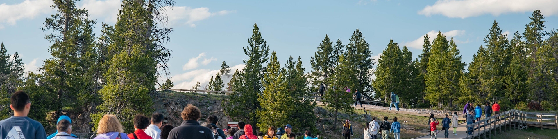 Fountain Paint Pot featuring a bridge and tranquil scenes as well as a large group of people