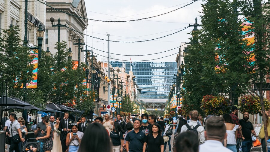Stephen Avenue featuring a city and street scenes