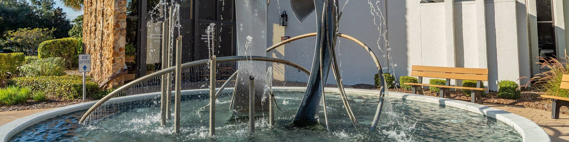 Ormond Beach Performing Arts Center which includes a pond and a fountain