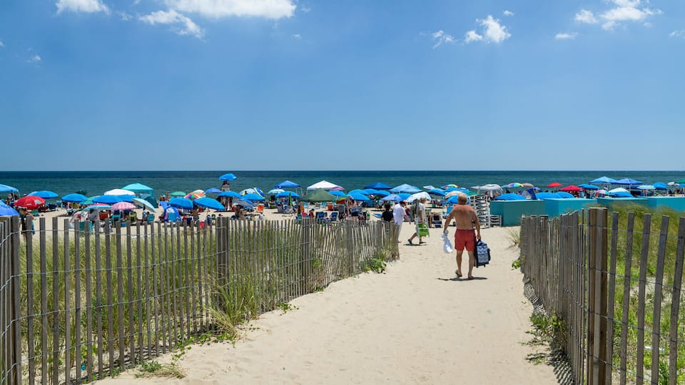 North Ocean City which includes a beach and general coastal views as well as a large group of people