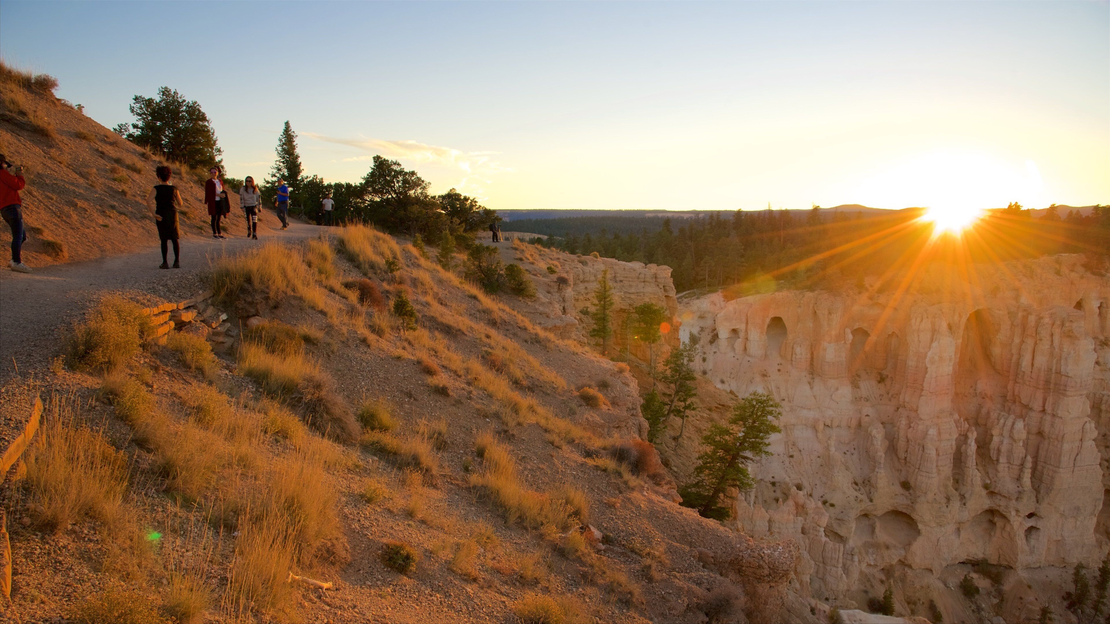 Bryce Point showing tranquil scenes, a gorge or canyon and a sunset