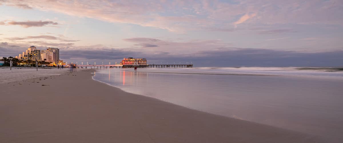 Beach at Daytona Beach which includes a beach, a sunset and general coastal views