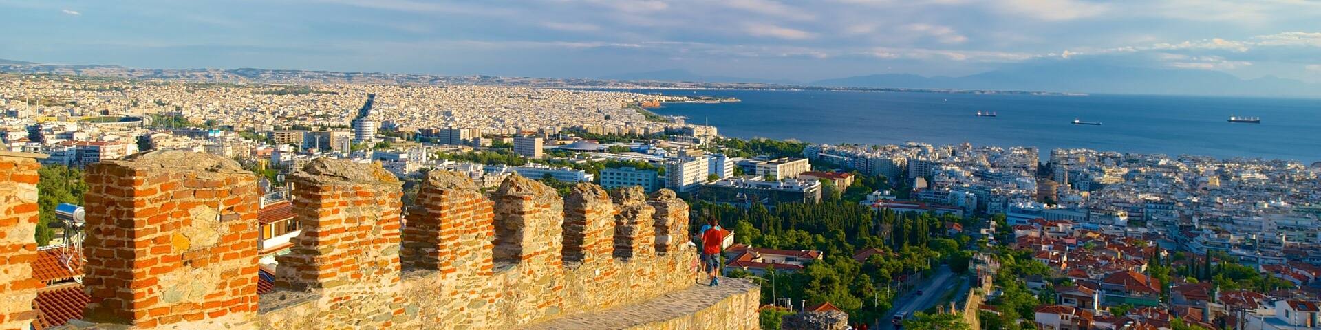 Byzantine Walls showing heritage elements, a coastal town and landscape views