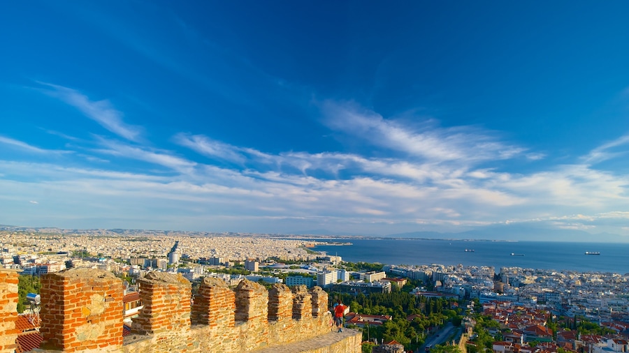 Byzantine Walls showing heritage elements, a coastal town and landscape views