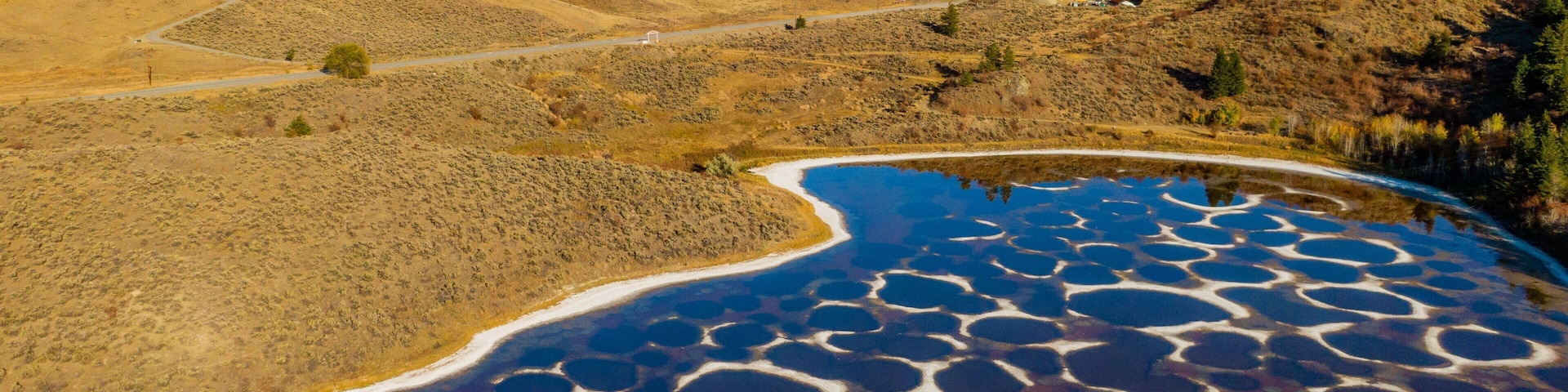 Spotted Lake which includes tranquil scenes, a lake or waterhole and landscape views