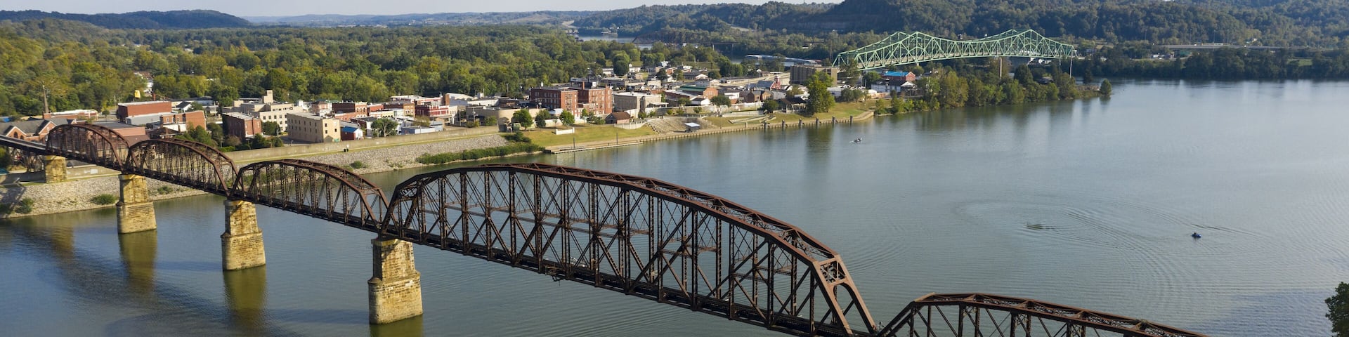 Aerial View Over the Ohio River near Point Pleasant West Virginia USa