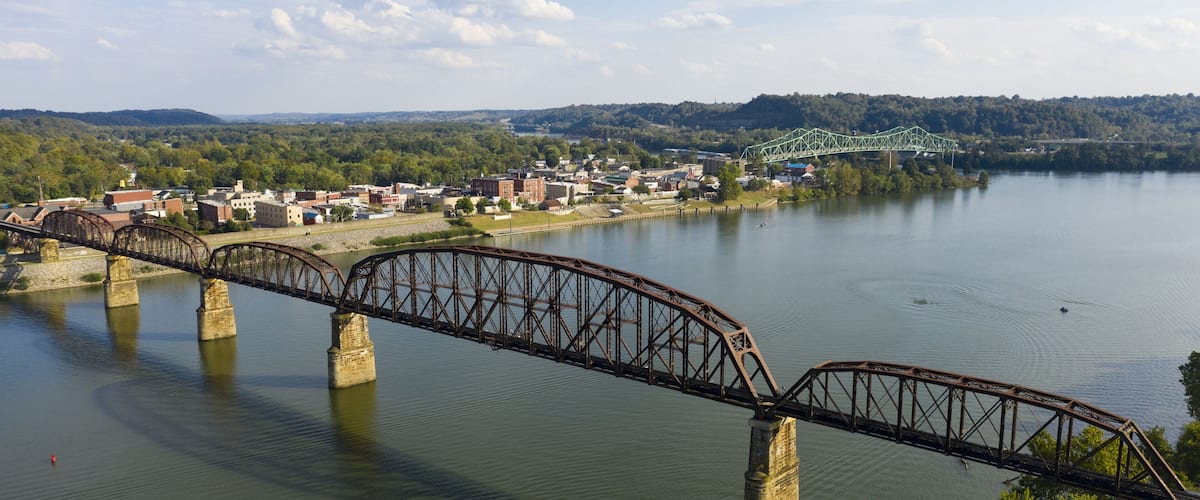 Aerial View Over the Ohio River near Point Pleasant West Virginia USa